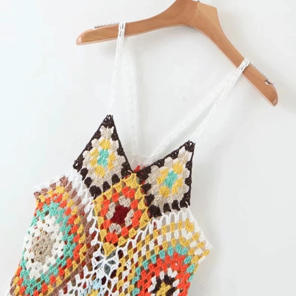 SOLD OUT Boho Handmade Multi Color Crochet Coverup Dress - Picture 6 of 13